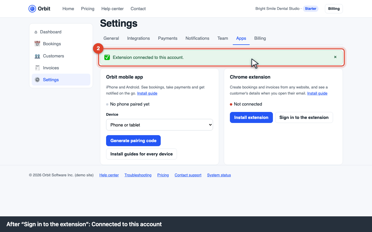 After signing in: Connected to this account