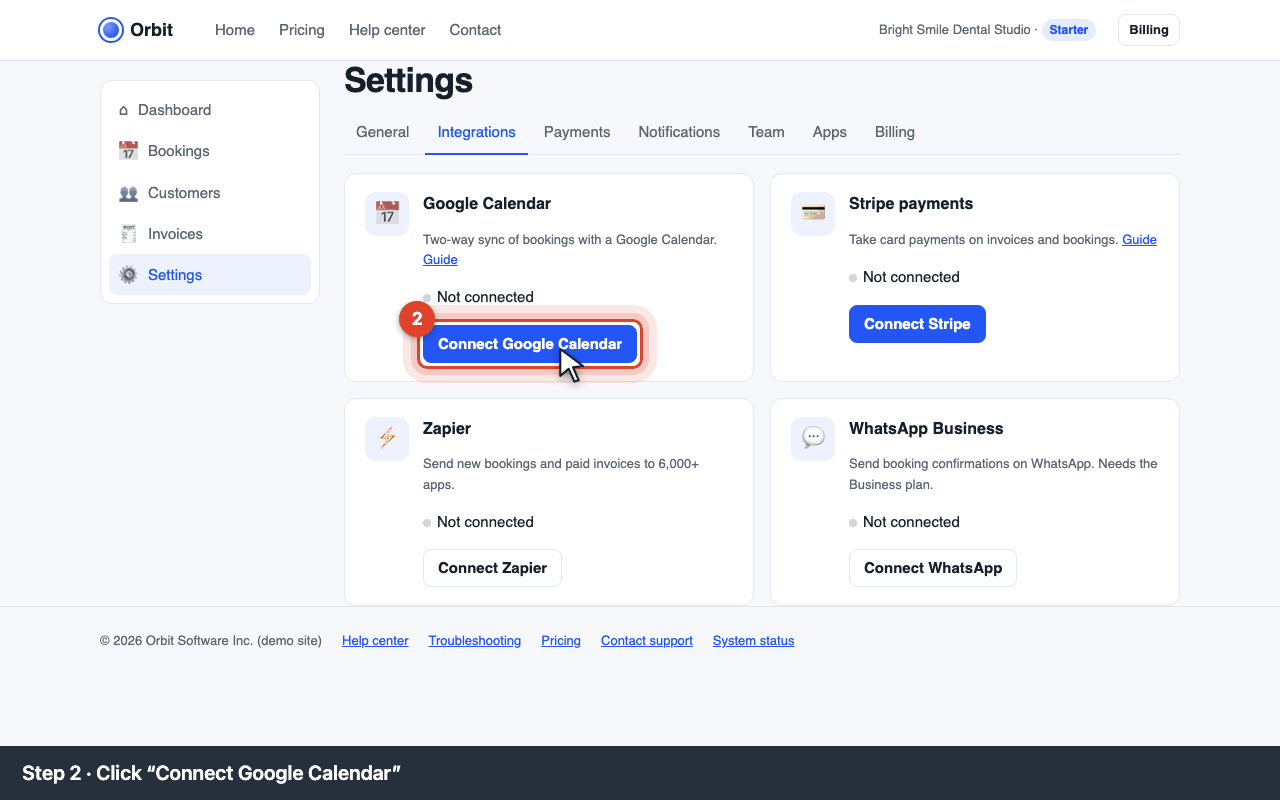 The Google Calendar card with the Connect button