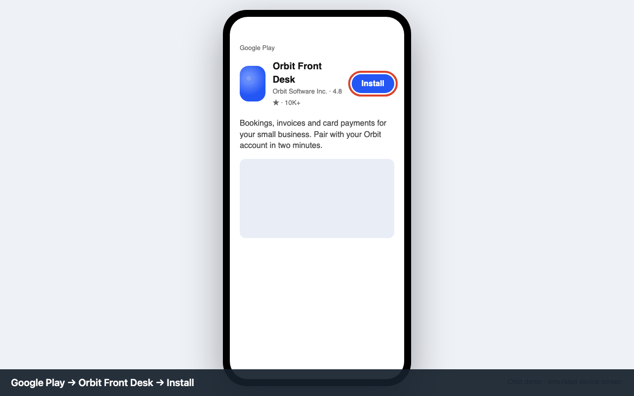 Google Play listing: Orbit Front Desk → Install