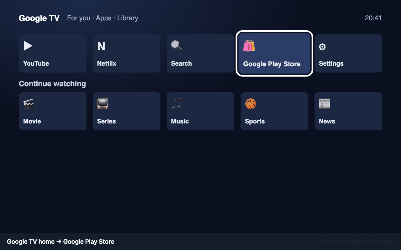 Google TV home: Google Play Store