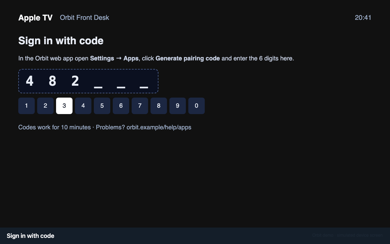 Sign in with code on Apple TV