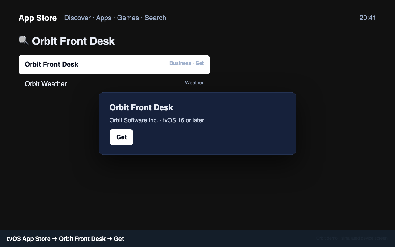 tvOS App Store: Orbit Front Desk → Get
