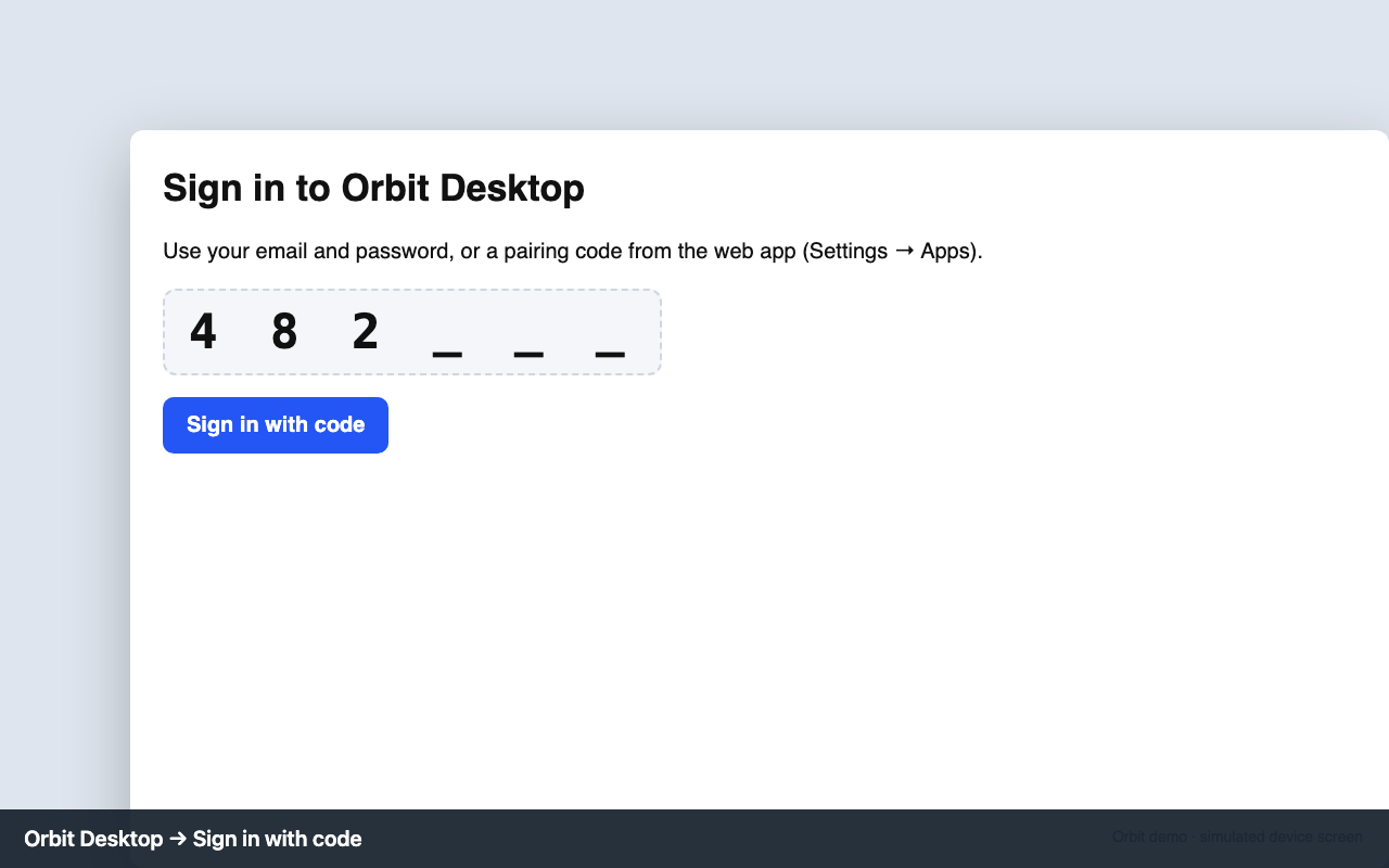 Desktop: Sign in with code