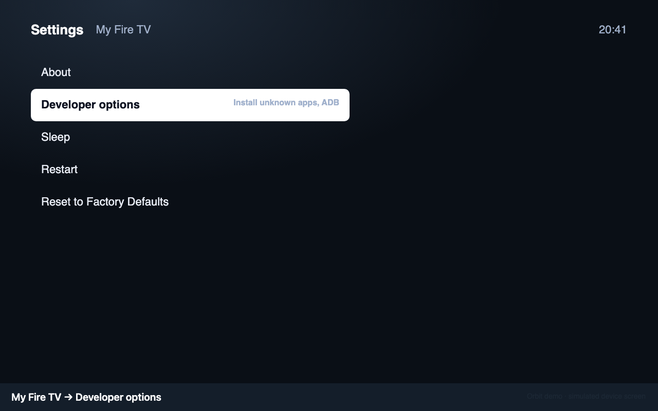 My Fire TV: Developer options