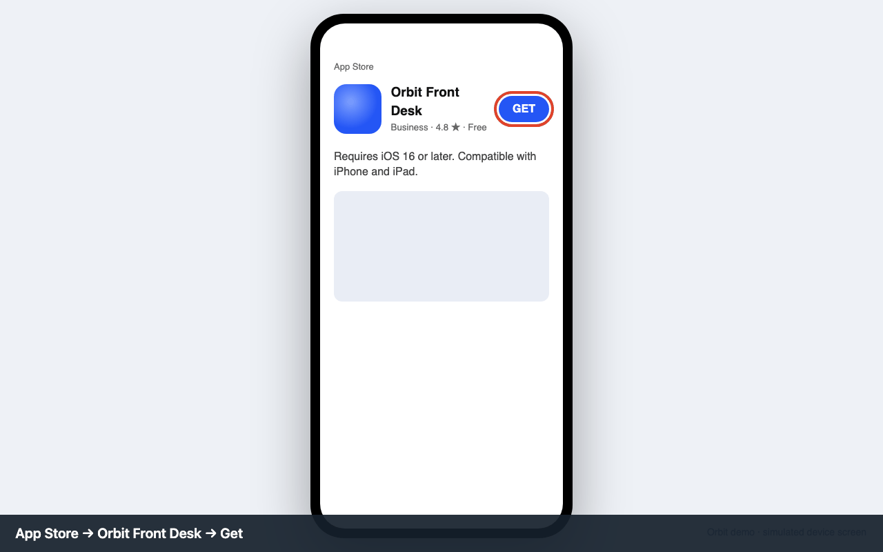 App Store listing: Orbit Front Desk → Get