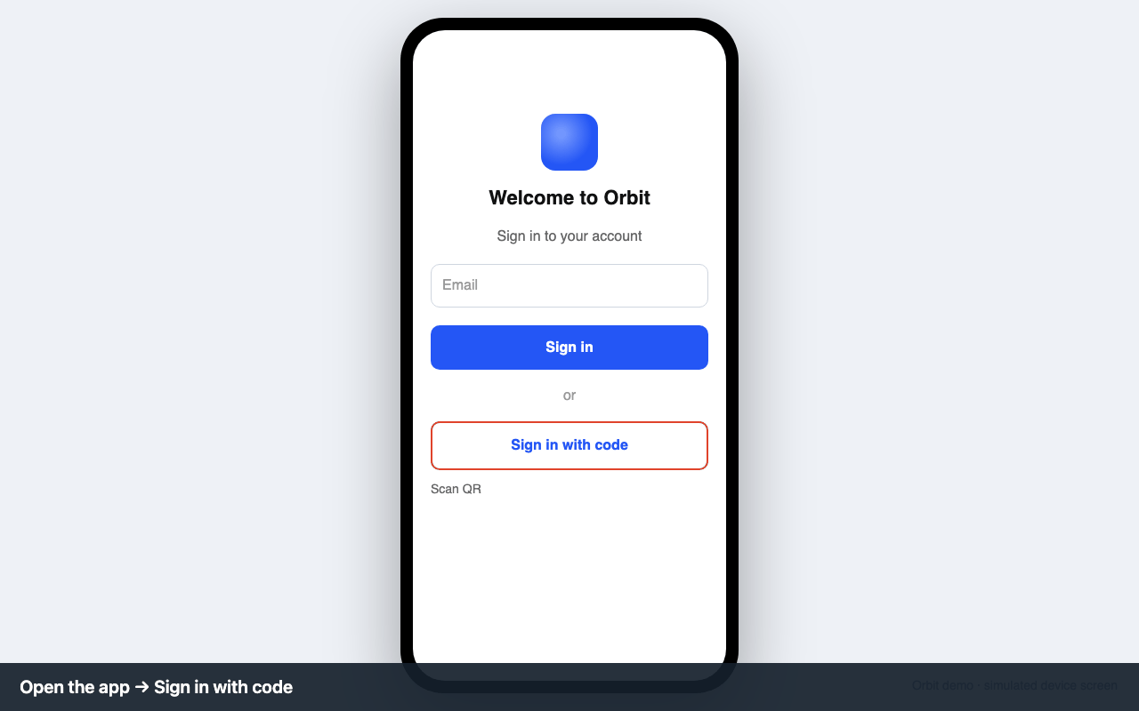 First screen: Sign in with code