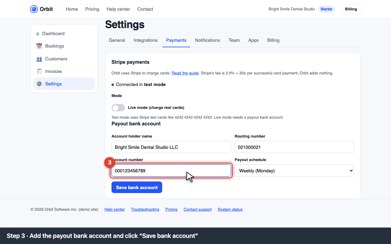 Payout bank account form